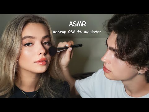 ASMR- Doing my Sisters Makeup! (whisper Q&A)★