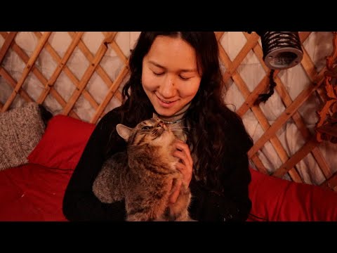 ASMR Cozy Cat Massage in the Rain 🌧 | Soft Spoken, Purring, Crackling Fire Sounds