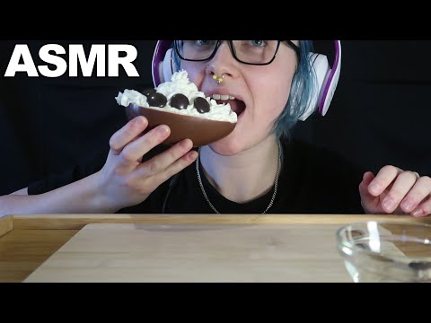 ASMR GIANT Kinder Surprise Dessert Boat - Chocolate & Squirty Cream [Eating No Talking]