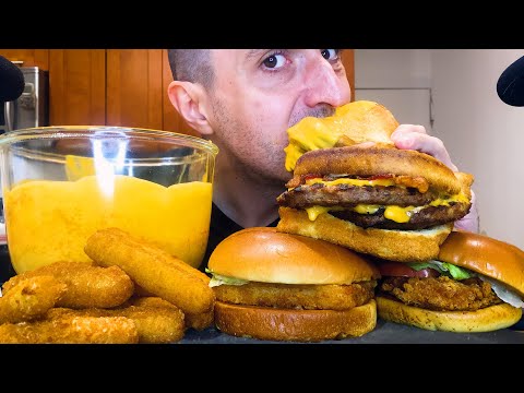 CHEESE SAUCE BURGER KING FEAST WITH MY CAT * ASMR MUKBANG NO TALKING *