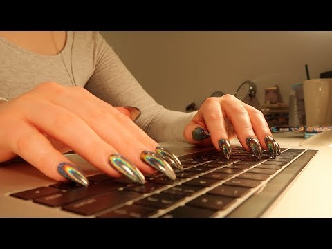 TYPING ON MACBOOK PRO KEYBOARD FOR 40 MINS NO-TALKING ASMR || LONG BLACK HOLO ACRYLIC NAILS TYPING