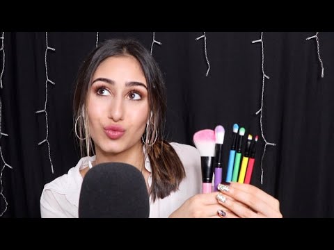 ASMR | Relaxing MIC BRUSHING with COLORFUL brushes (whisper + repeated words & tongue clicking)