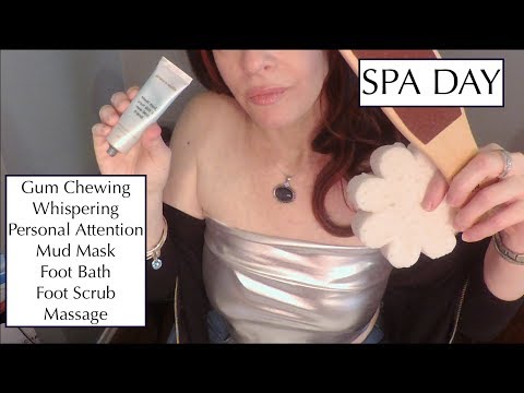 ASMR Gum Chewing SPA DAY. Mud Mask and Foot Bath. Whispered Personal Attention