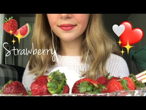 ASMR ~ ✨🍓Strawberry🍓🐄 and whipped cream, mouth sounds, crunchy, strawberry pocky