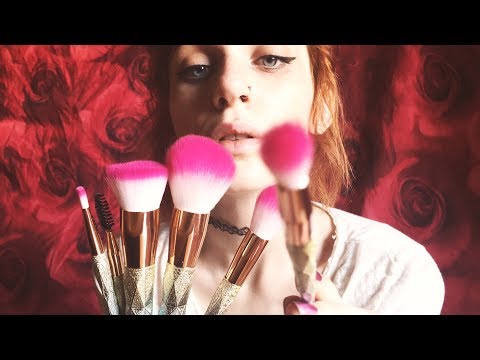 ASMR Makeup Brushes, Ear Brushing, Skin Sounds, Tapping, Hand Sounds, No Talking