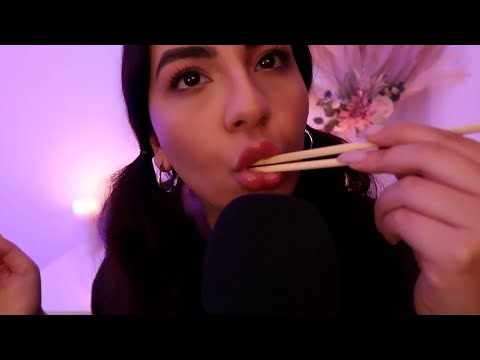ASMR Mouth Sounds NoTalking, Nibbling On Chopsticks, Hand Movements, Lip Smacking For Sleep