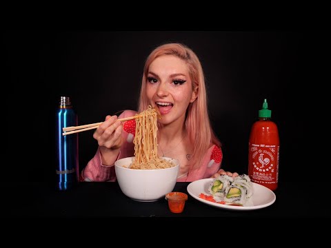 ASMR MUKBANG 먹방 | Spicy Ramen Noodles & Sushi 🍜