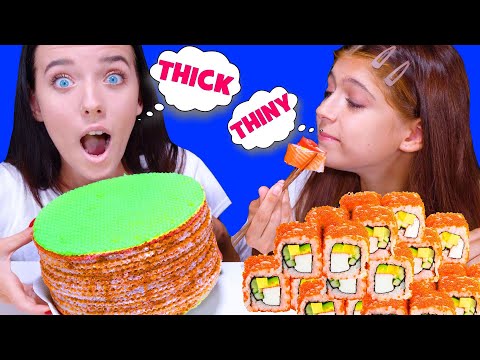 THINY VS THICK FOOD ASMR EATING CHALLENGE by LiLiBu