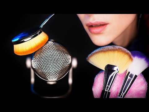 ASMR - MIC BRUSHING w/ ECHO mouth sounds, inaudible, trigger words