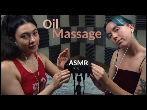 Massage Therapist Role-play (ASMR) - Deep Ear Rubbing From Double The Artists! - Sasha and Muna