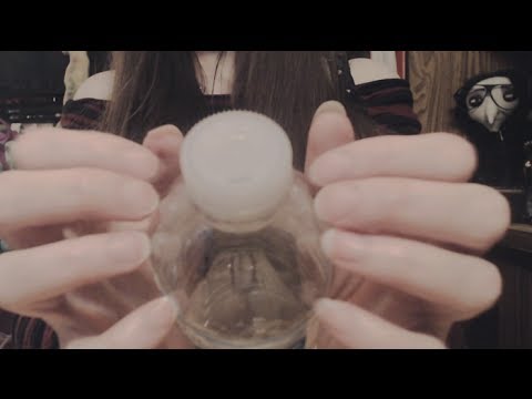 [ASMR] Binaural Plastic Bottle/Lid Tapping + Scratching + Water Sounds