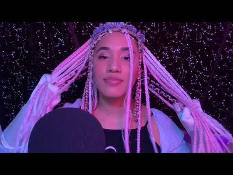 ASMR | Soothing Hair Play with Pink Braids Ft. Surprise Art! | soft whispering + galaxy sounds