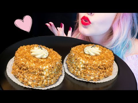 ASMR: Fluffy & Crunchy Buttercream Crown Cakes | 300th Video Party! ~ Relaxing Eating Sounds [V] 😻