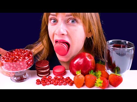 ASMR RED FOOD PARTY (Red Oreo, apple, strawberry, pomegranate, macaron) 리얼사운드 먹방 | LiLiBu ASMR