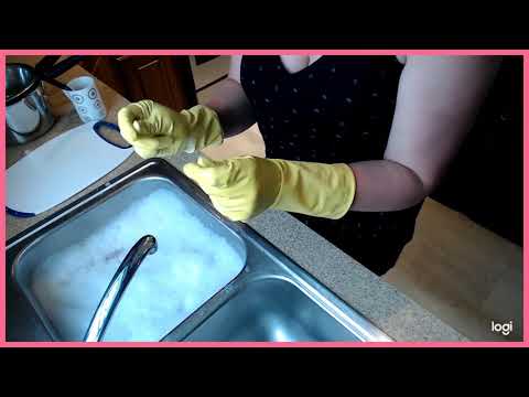 ASMR Washing dishes, water and glove sounds