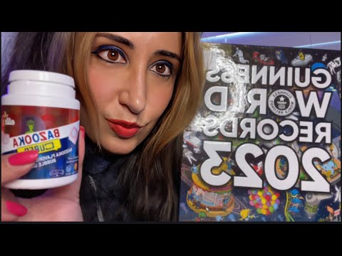 ASMR Gum Chewing, Cracking, Blowing/ Page Turning/ Soft Whispers/ Book of World Records 2023