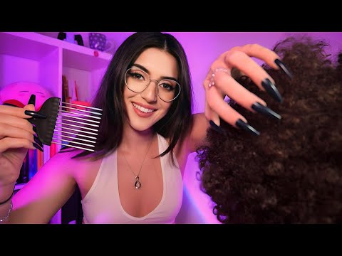 ASMR Girl Plays with your afro hair and picks your dry scalp 👀  personal attention
