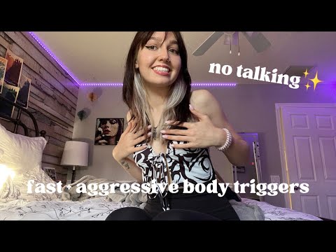 ASMR | fast + aggressive body triggers NO TALKING 🚫🎧 (collarbone tapping, skin sounds, + more)