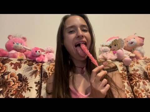 #ASMR EATING PINK ROCK CANDY 💕💎 WITH UPCLOSE CHEWING/ MOUTH SOUNDS FOR TINGLES & RELAXATION