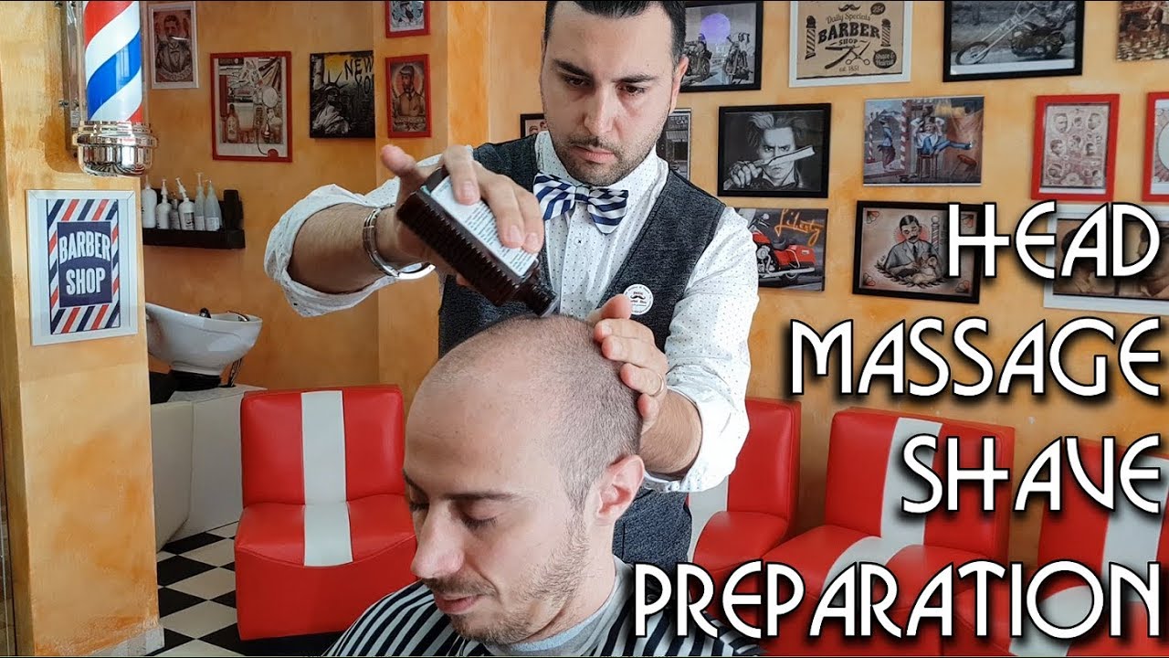 4k 💈 Head Massage Shave Preparation - Old School Italian Barber - ASMR sounds