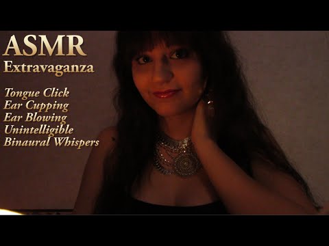 ASMR. Ear Cupping, Unintelligible Whispering, Tongue Click, Ear Blowing, Mouth Sounds & More!