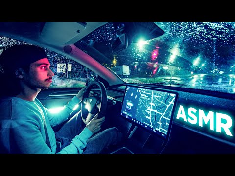 Rainy Night Drive in a Tesla Model Y ☔🚗ASMR