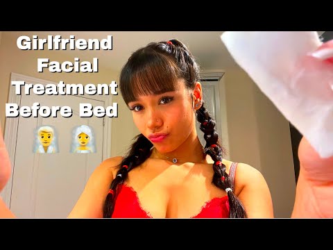 Girlfriend Gives Facial Treatment In Bathroom Before Bed ( Super Relaxing)