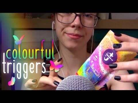 Colourful Triggers ASMR || Tapping, crinkling and more... 🌈🦋