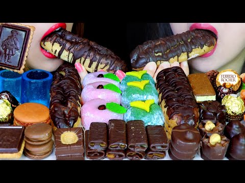 ASMR GIANT CHOCOLATE ECLAIRS, RICE CAKES, CARAMEL MACARON, CHOCOLATE CREPES, JELLY CUPS, FERRERO 먹방