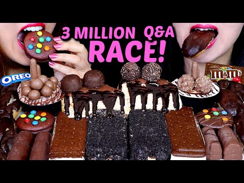ASMR 3 MILLION DESSERT RACE! (NUTELLA CREPE CAKE, M&M'S CHOCO PIE, OREO ICE CREAM, MOUSSE CAKE) 먹방