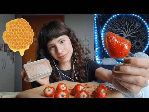 ASMR Mukbang with Popular Foods ~ Crunchy Candied Strawberries & Juicy Honeycomb
