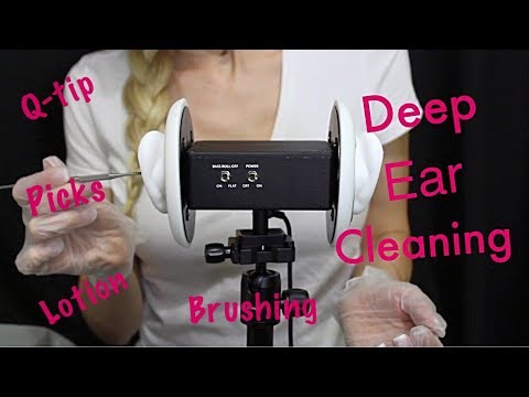 ASMR Deep Ear Cleaning (Picks, Q-Tips, Brushing and Lotion Massage)