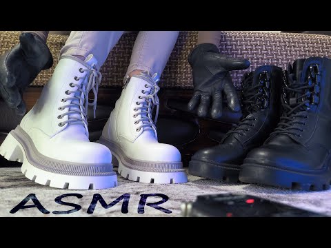 ASMR LEATHER GLOVES | Black & White Boots Sounds | Tingles & Triggers | No Talking