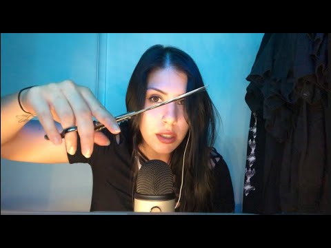 ASMR scissor and fabric cutting sounds, whispering