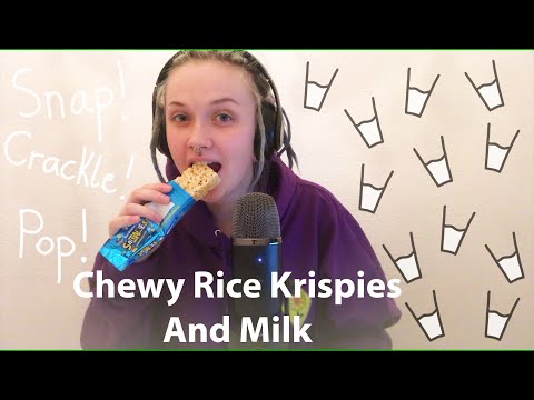 ASMR Rice Krispies Marshmallow Square 😋 Milk 🥛 MEGA CHEWY SOUNDS 🤩