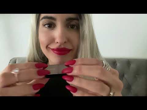ASMR Red Lipstick Application, Kisses, Tongue Clicks, Lid Sounds,Tapping, Trying on Reds (Whispered)