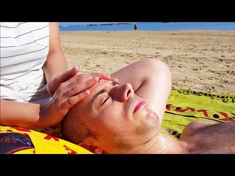 Italian Girl soft and relaxing Head and Face Massage on the beach - ASMR video