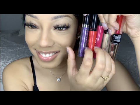 ASMR Lipgloss try on +mouth sounds for sleep and relaxation
