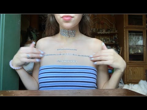 ASMR rhinestones on chest tapping and scratching on me!