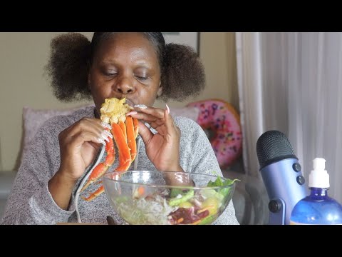 Crab Legs Supper Green Salad ASMR Eating Sounds Spinach Shot