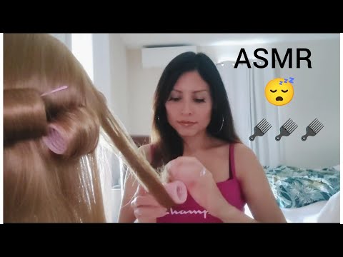 ASMR: Hair rollers, head massage/scratching, brushing and hair play