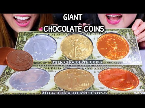 ASMR GIANT CHOCOLATE COINS (CRUNCHY) 초콜릿 리얼사운드 먹방 チョコレートcoklat चॉकलेट | Kim&Liz ASMR
