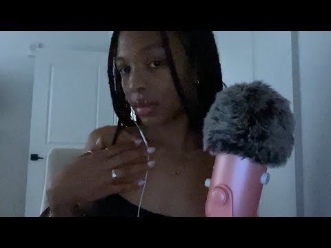 ASMR close up clicky whispering + collarbone personal attention + playing with my braids