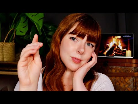 ASMR Cozy Night In With Your Girlfriend (face touching, hair play, fireplace sounds)