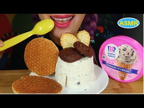 ASMR 베스킨라빈스 쿠키앤크림 아이스크림+와플쿠키 먹방 |COOKIE ’N CREAM ICE CREAM+MAPLE WAFFLE COOKIES| CURIE.ASMR