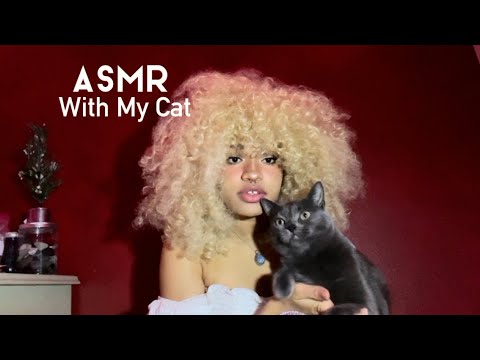 ASMR w/ My Cat! Purring, Cat Mouth Sounds, Tapping, Scratching, book triggers, whisper, for sleep