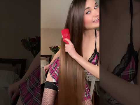 Schoolgirl hair brushing from personal ASMR video! Do you like it! #asmr #longhair #longhairasmr