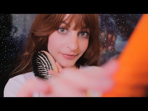 ASMR Face Combing with Layered Fireplace