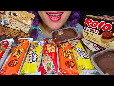 ASMR LUCKY CHARM, REESE’S PUFF, S’MORE TREATS CEREAL BARS W/ ROLO COLLIDERS 스모어 시리얼바 먹방 |CURIE.ASMR