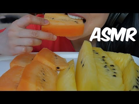 ASMR Yellow + Orange JUICY WATERMELON (Refreshing Crunchy EATING SOUNDS) | SAS-ASMR